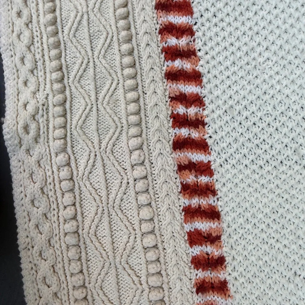 2.8.7 Handmade Crochet Chevron Ripple Afghan 69x63 Brown Green Orange Retro Boho